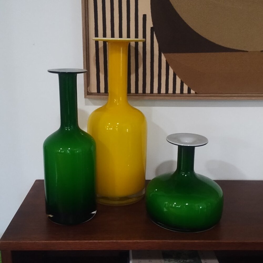 Holmegaard Denmark Glass Vase Mid-Century Yellow + Green Gulvase By Otto Brauer